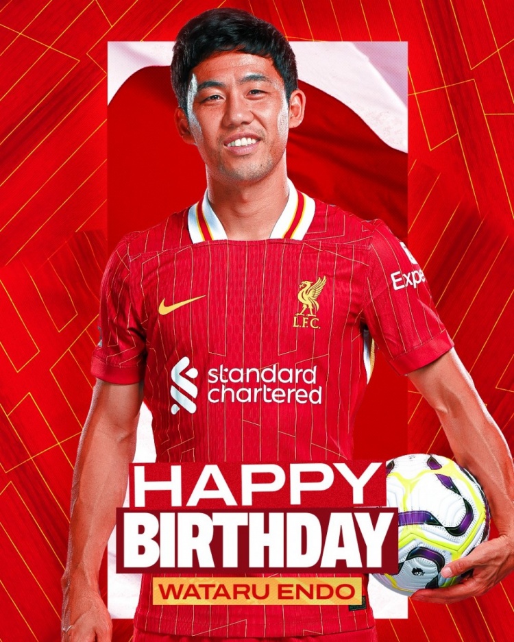  利物浦祝遠(yuǎn)藤航32歲生日快樂(lè)，球員加盟紅軍至今出戰(zhàn)62場(chǎng)比賽