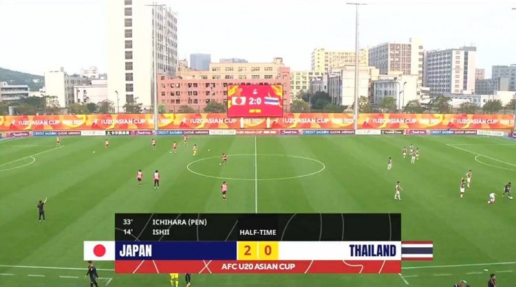  半場-日本U20 2-0領(lǐng)先泰國U20，石井久繼破門+中柱 泰國0射正