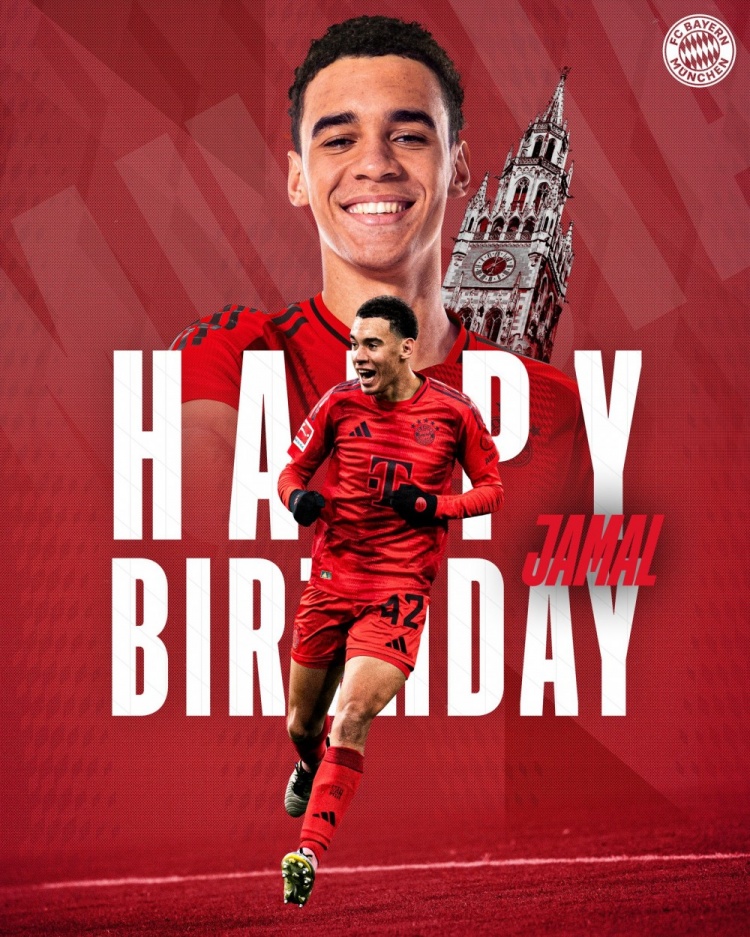  拜仁官方祝穆西亞拉22歲生日快樂，加盟至今出戰(zhàn)196次獲59球38助