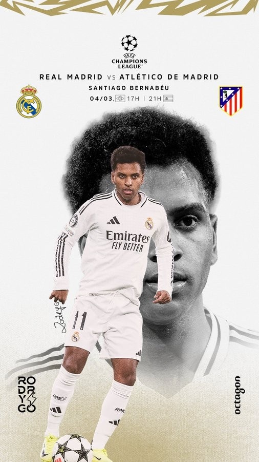  歐冠馬德里德比！羅德里戈曬個人海報：伯納烏見，HALA MADRID