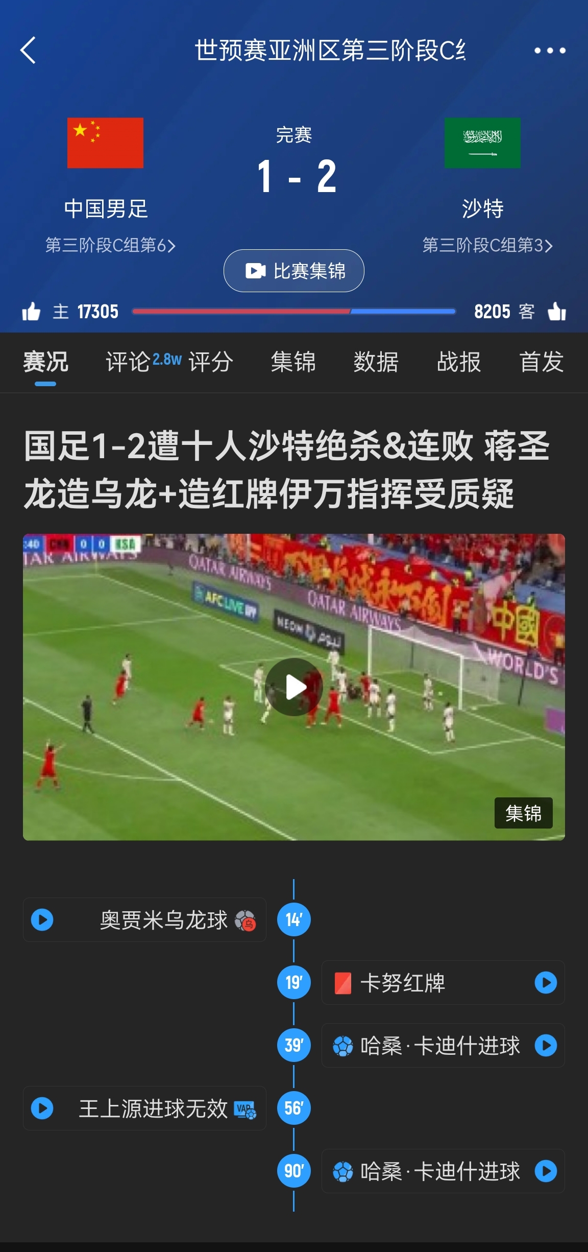  今天什么劇本？首戰(zhàn)沙特也是半場紅牌+蔣光太傷退，最后國足被翻